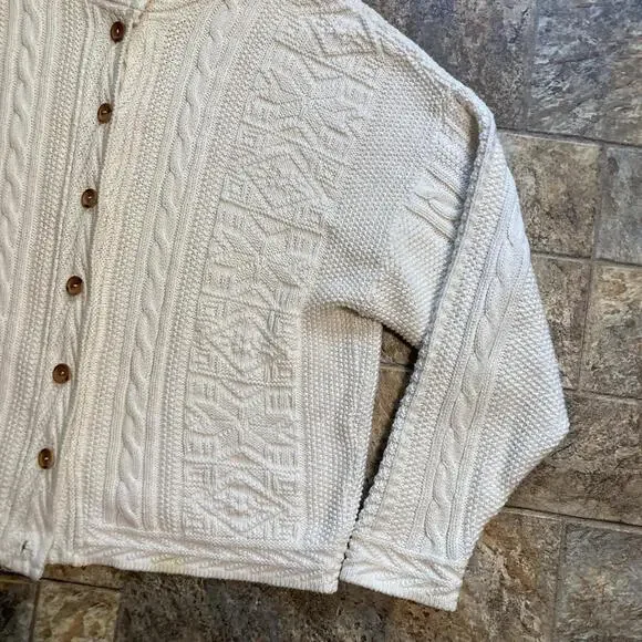 Vintage L.L. Bean Cream Cable Knit Button Up Cardigan Sweater Size XL - Picture 3 of 7